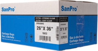 SanPro® Clear Polyethylene Garbage Bags 26''x36'' X-Strong CS/150.